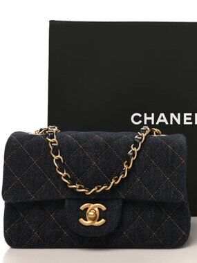 CHANEL Denim Quilted Mini Rectangular Flap Dark Blue